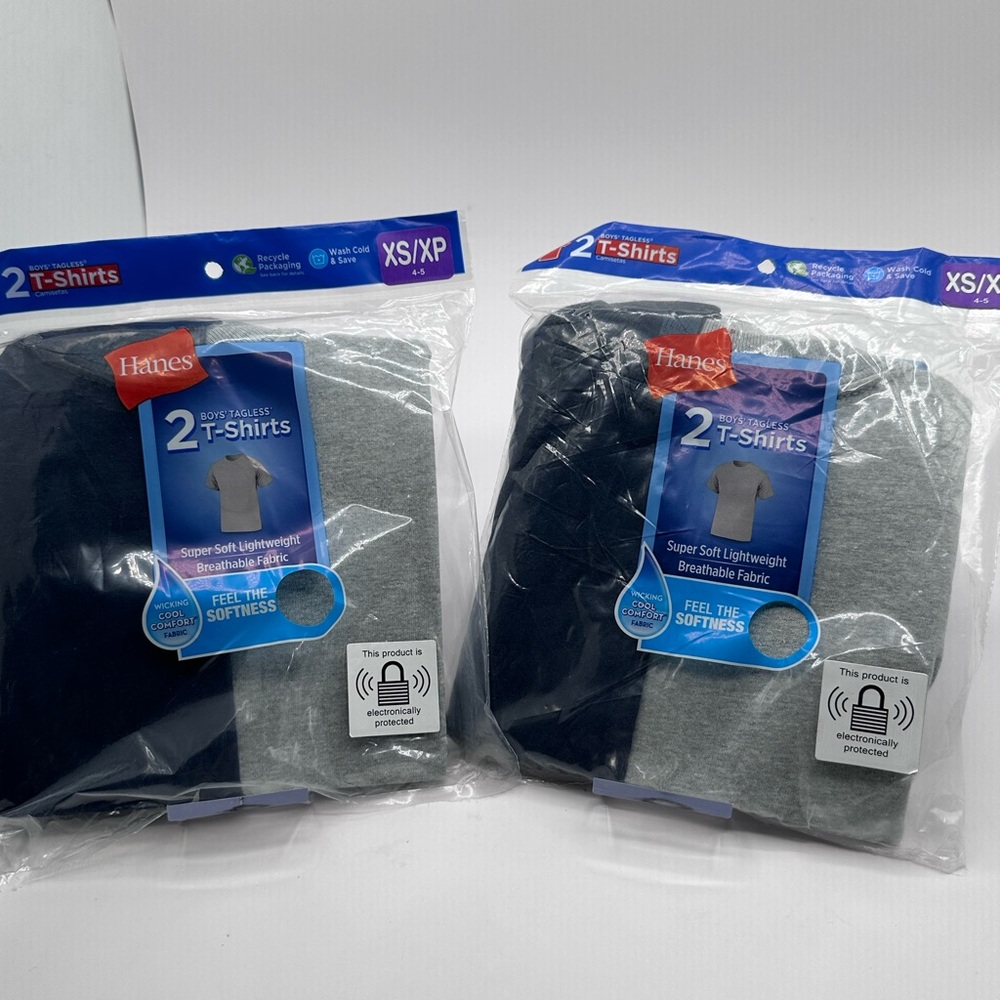 Hanes Boys 4-Pack Crewneck Tees NWT Black & Heather Gray XS (4-5)
